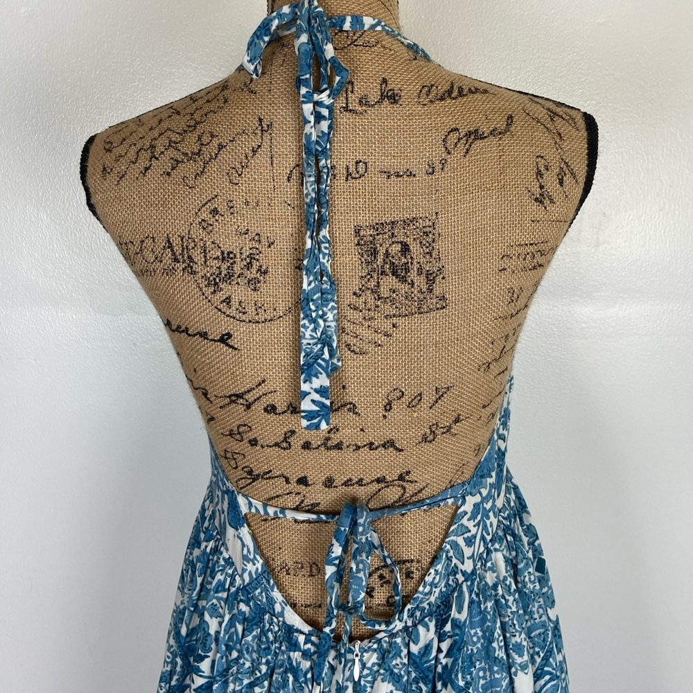 Olivaceous Women's Mini Dress Sundress Size Large Floral Blue Halter Neck Ruffle - Picture 6 of 12